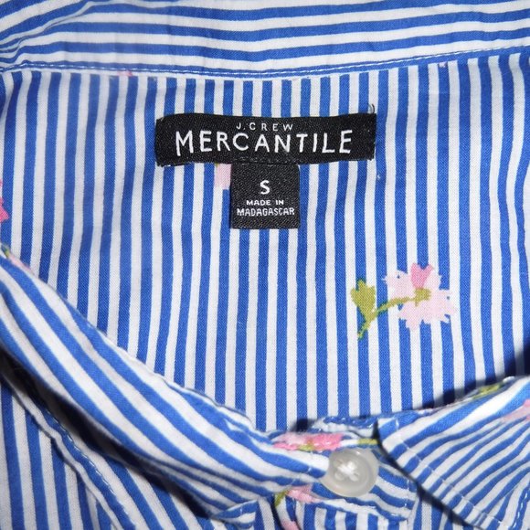 J Crew Mercantile Blue Stripe Pink Floral Shirt Button Front Long Sleeve 23871 - Picture 3 of 3